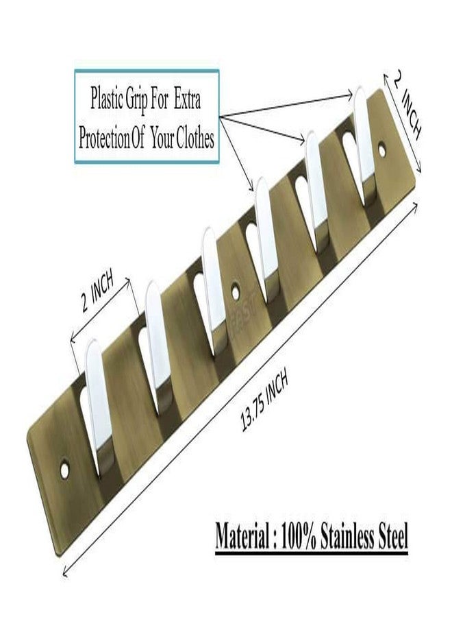 فاست خطافات FAST CH14 من الفولاذ المقاوم للصدأ بلمسة نهائية عتيقة من النحاس الأصفر وخطافات الملابس للتعليق على الأبواب والجدران (رف بستة خطافات) - Image 2